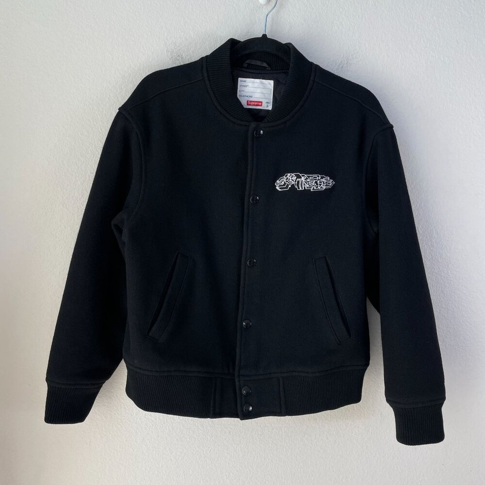 Supreme Adult Small Black Delta Logo Varsity Jacket Wool Streetwear‎